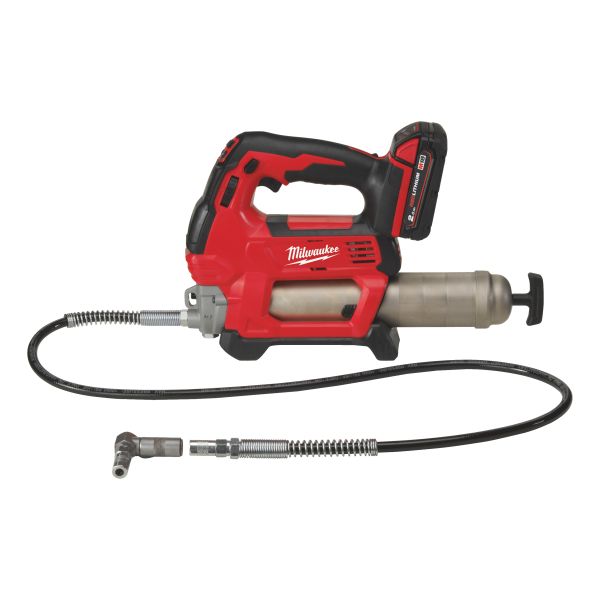 Aparat distribuire vaselină electric MILWAUKEE, kit baterie, încărcător, lungime 355 mm, furtun 1.21 m, capacitate cartuș 400 ml