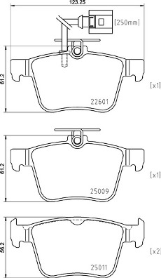 Set placute frana Spate BREMBO AUDI A3 Q3 TT 2.0/2.5 03.15- Inaltime 56.0mm Latime 123.0mm Grosime 16.0mm Senzor uzura Da