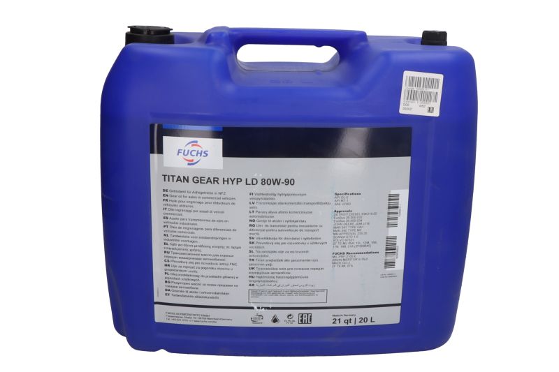 Ulei transmisie manuală FUCHS OIL TITAN 20L 80W90 API GL-5 MT-1 EvoBus MAN MB 235.20 JOHN DEERE MACK 341 GA1