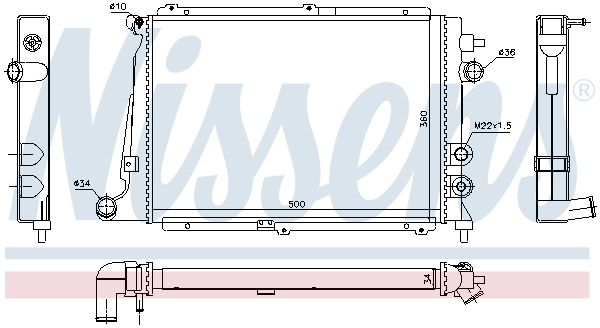 Radiator motor NISSENS OPEL CALIBRA A VECTRA A 2.0 Inaltime 500mm Latime 360mm Grosime 34mm Aluminiu Plastic