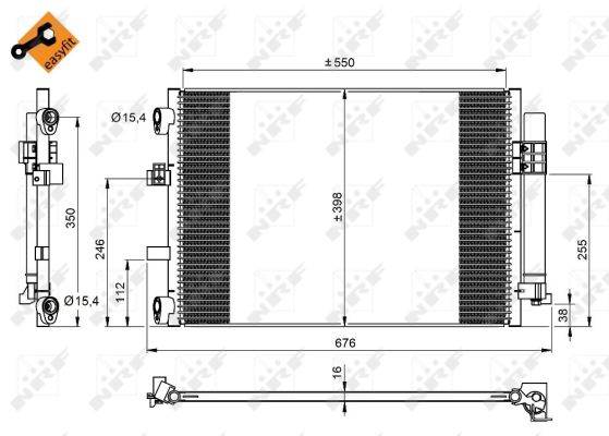 Condensator climatizare aluminiu cu uscător NRF 398x550x16mm Ford C-MAX II Focus III Grand C-MAX 1.0/1.6D 07.10-