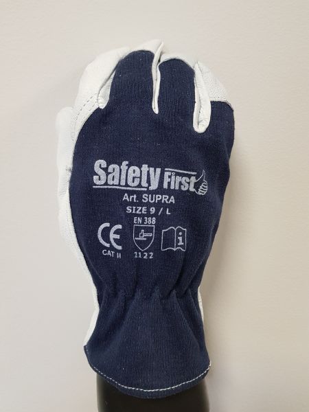 Mănuși protecție SUPER GOAT bumbac/piele mărime 10/XL 12 perechi gri/albastru navy durabilitate 2121 EN 388 EN 420 Kategoria II