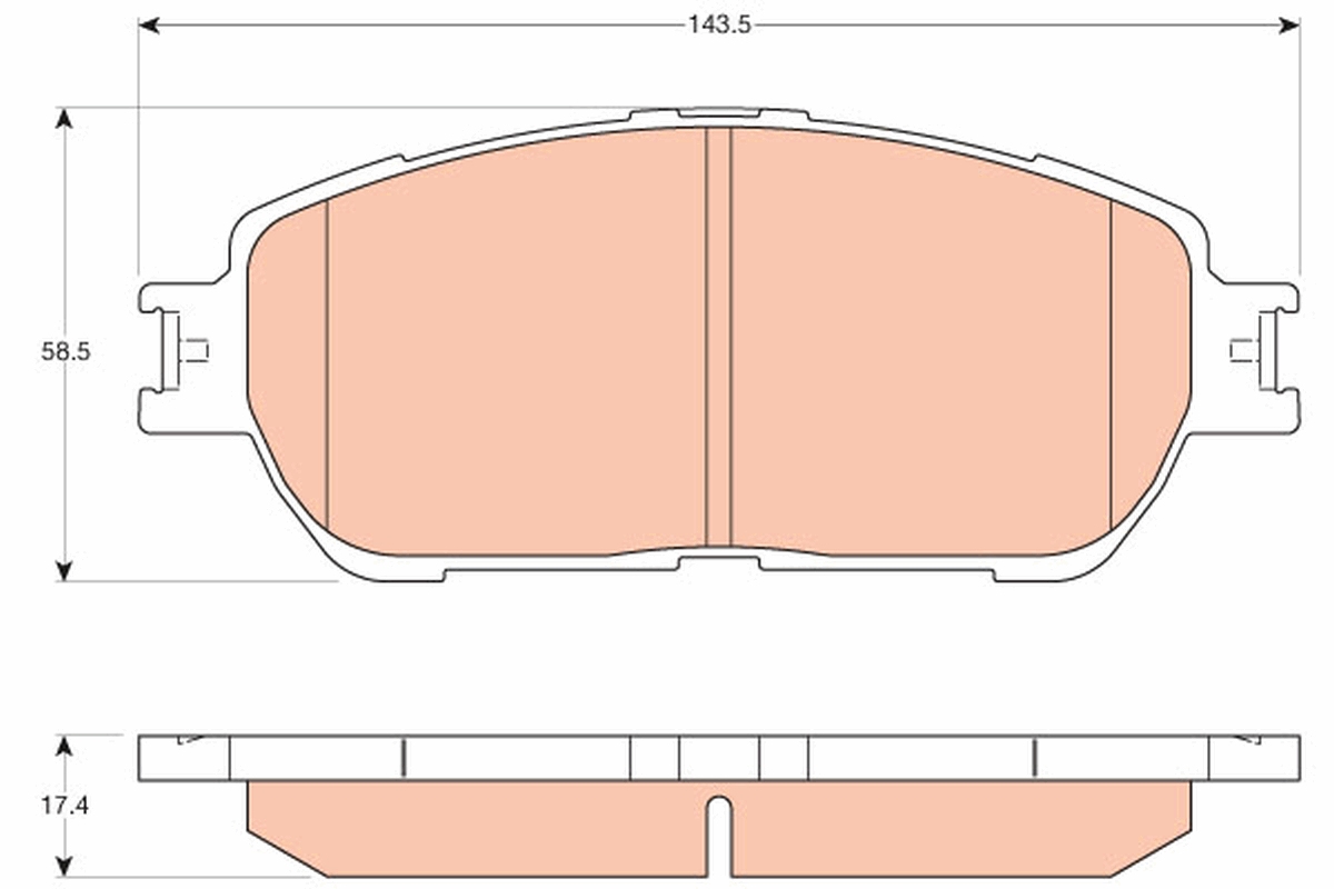 Set placute frana Fata TRW AUTOMOTIVE TOYOTA CAMRY SIENNA 2.4-3.5 08.01- LEXUS Inaltime 58.5mm Latime 143.5mm Grosime 17.4mm