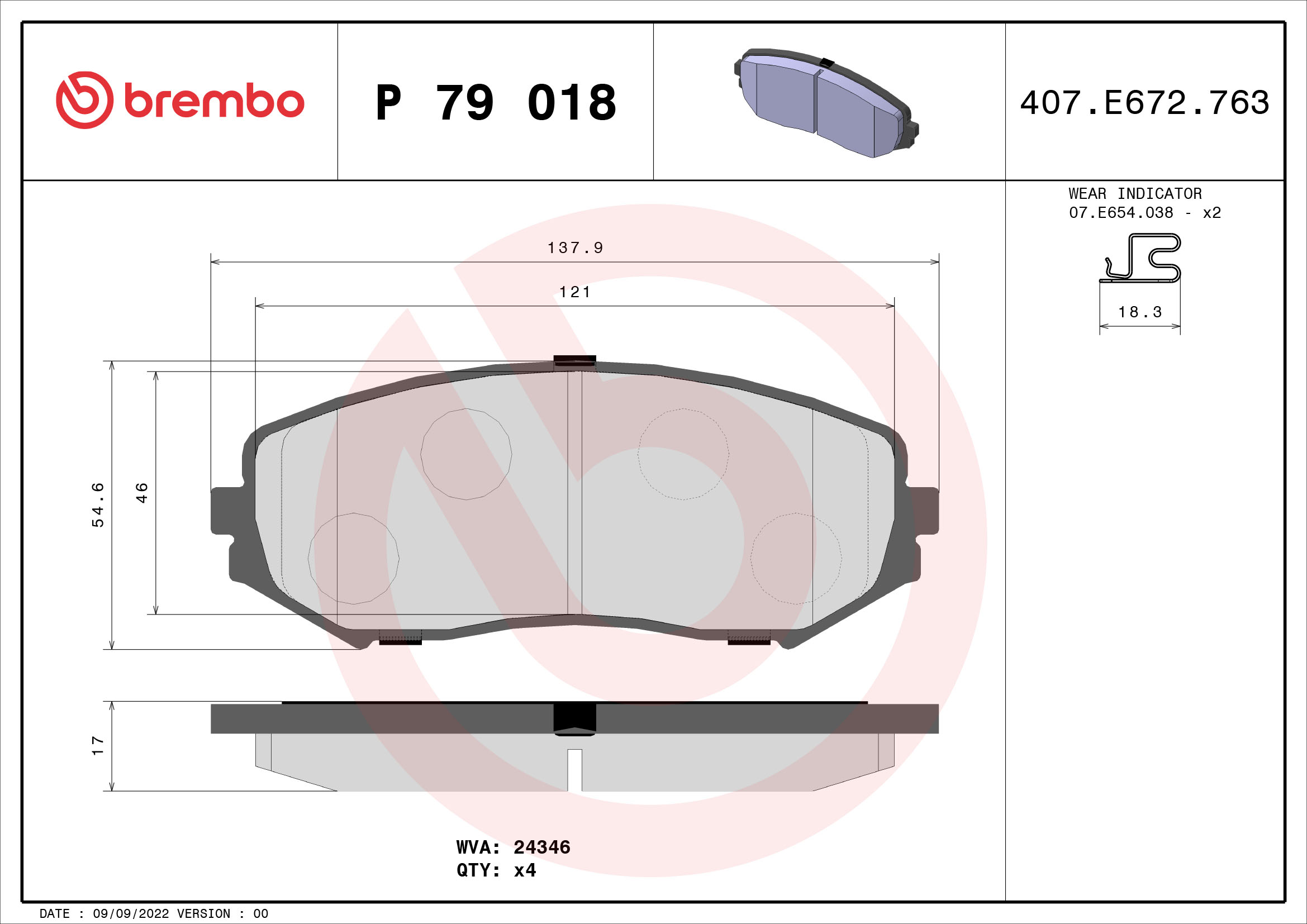 Set placute frana disc BREMBO Suzuki Grand Vitara I II XL7 1.6-3.6 03.98- Fata 55mm Inaltime 138mm Latime 17mm Grosime