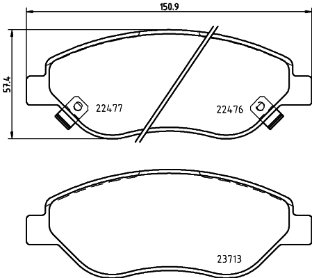 Set placute frana fata BREMBO FIAT TIPO 1.4/1.4LPG/1.6D 10.15- Inaltime 58mm Latime 151mm Grosime 20mm Senzor uzura Da