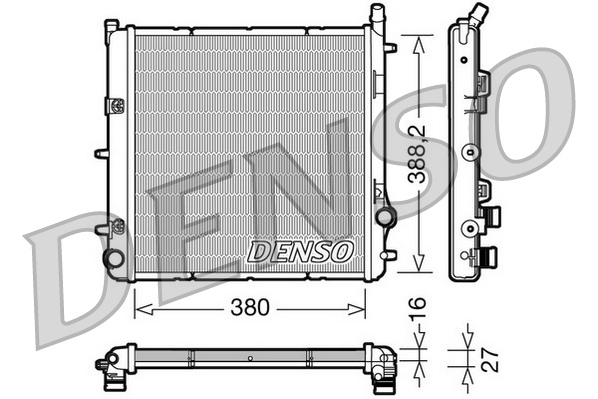 Radiator motor DENSO aluminiu plastic CITROEN C3 II PLURIEL PEUGEOT 1007 207 Inaltime 380mm Latime 388mm Grosime 16mm