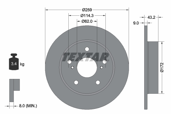 Disc frana Spate Dreapta/Stanga TEXTAR Suzuki Swift IV 1.6 01.12- Diametru 259mm Grosime 9mm 5 Gauri Fixare