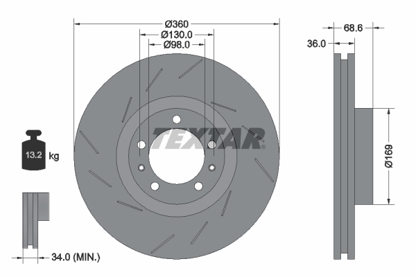 Disc frana Fata Dreapta TEXTAR Porsche Panamera 3.0-4.8 09.09-10.16 Diametru 360mm Grosime 36mm 5 Gauri Montare Dreapta