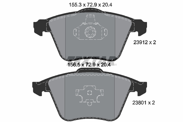 Set placute frana fata TEXTAR OPEL VECTRA C SIGNUM 2.8 08.05- latime 156.5 mm inaltime 72.9 mm grosime 20.4 mm