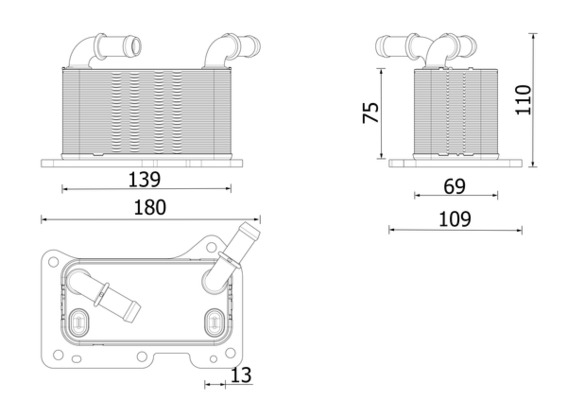 Radiator ulei motor MAHLE Volvo V60 II V90 II XC60 II XC90 II 2.0DH 2.0H 04.19- Înălțime 139mm Lățime 69mm Grosime 75mm