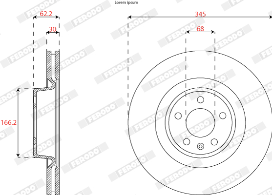 Disc Frana Fata Dreapta/Stanga FERODO AUDI A6 ALLROAD C7 3.0/3.0D 01.12-09.18 Diametru 345mm Grosime 28mm Ventilat