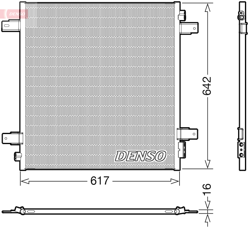 Condensator climatizare DENSO cu uscator R 134a NISSAN PATROL VI 5.6 04.10- INFINITI 642mm x 617mm x 16mm