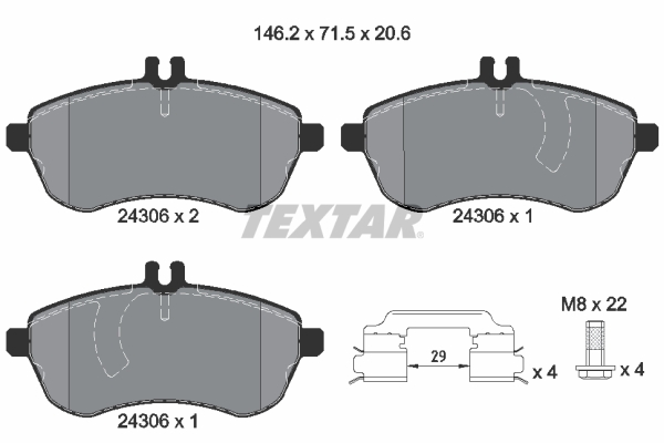 Set placute frana Fata TEXTAR Mercedes C C204 S204 W204 E W212 1.6-2.5 71.5mm 146.2mm 20.6mm cu accesorii