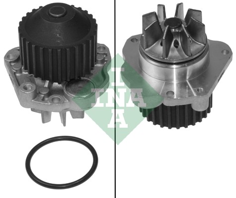 Pompa apa INA cu etansare, garnitura, 3 gauri fixare, 69.7 mm diametru fulie, 28 dinti, Citroen, Fiat, Lancia, Peugeot, Renault