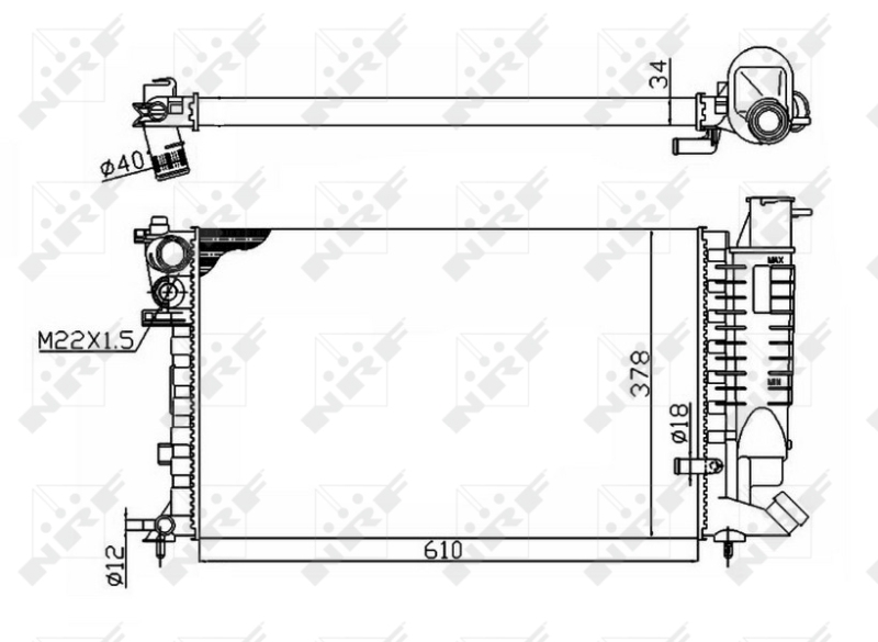 Radiator racire motor aluminiu NRF Citroen Xsara ZX Peugeot 306 1.1/2.0 Inaltime 378mm Latime 610mm Grosime 34mm