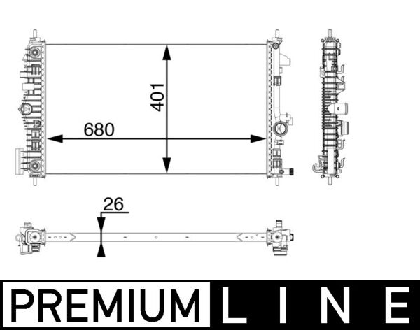 Radiator motor MAHLE OPEL INSIGNIA A 1.6D/2.0D Manual Inaltime 401mm Latime 680mm Grosime 26mm Diametru admisie 39mm evacuare 34mm