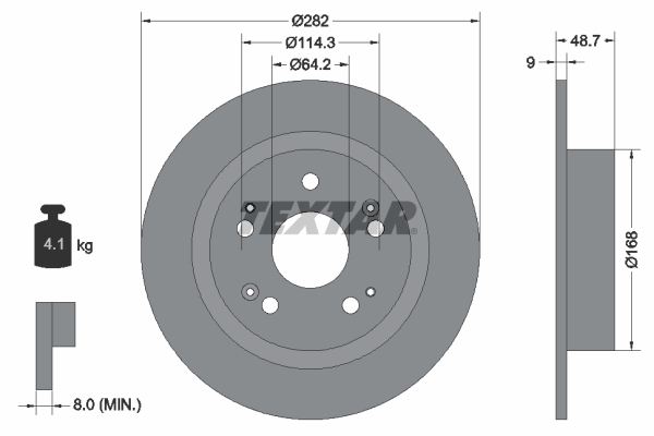 Disc Frana TEXTAR Spate Dreapta/Stanga Fara Pivot Honda Accord IX VIII HR-V 1.8-3.5 Diametru 282mm 5 Gauri 9mm Grosime