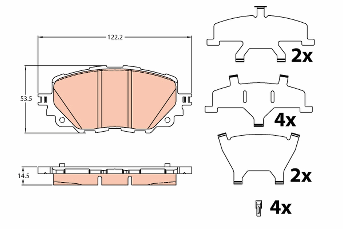 Set placute frana disc Fata TRW AUTOMOTIVE Abarth Fiat Mazda 53.5mm 122.2mm 14.5mm Senzor uzura Da