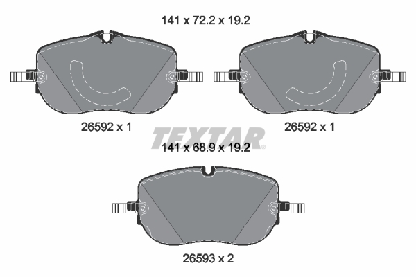 Set placute frana disc fata TEXTAR Mercedes C All-Terrain T-Model W206 1.5H 2.0DH 03.21- Inaltime 68.9mm Latime 141.0mm Grosime 19.2mm