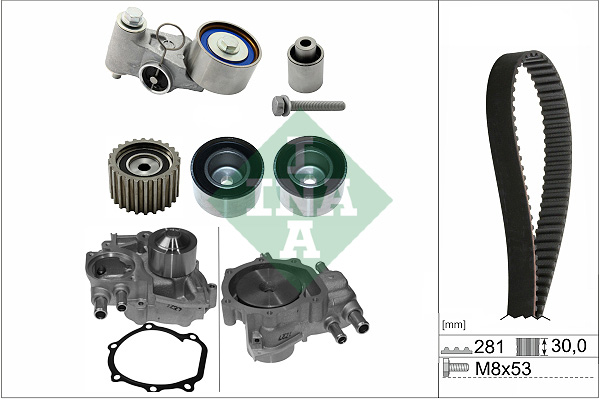 Set pompa apa curea dintata INA Subaru Forester Impreza 2.0/2.5 12.00- latime 30mm numar dinti 281 buc