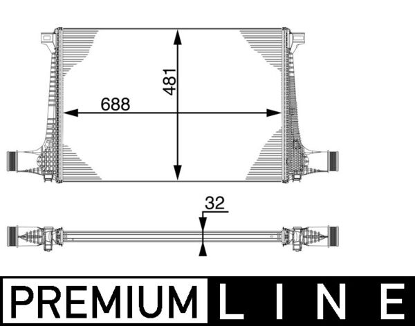 Intercooler compresor MAHLE Audi Q7 Q8 2.0/3.0D 01.15- aluminiu 688x481x32 mm 60 mm admisie/evacuare