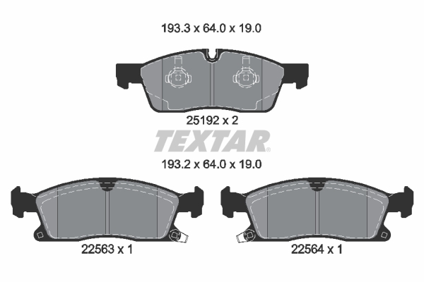 Set placute frana fata TEXTAR JEEP GRAND CHEROKEE 3.0D-6.2 Inaltime 64mm Latime 193.3mm Grosime 19mm