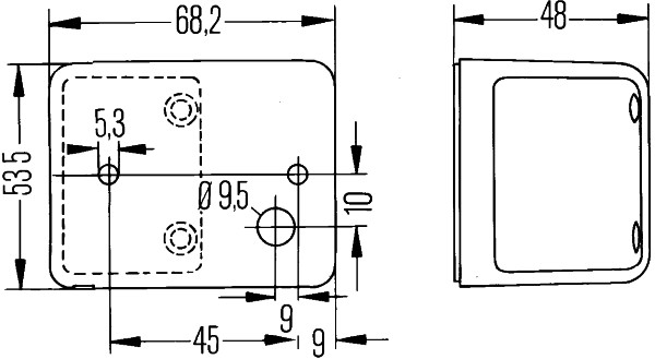 Lumina de delimitare HELLA galben 24V R10W ECE-R7 IP5K9K 68mm lungime 48mm inaltime 54mm adancime dreapta stanga