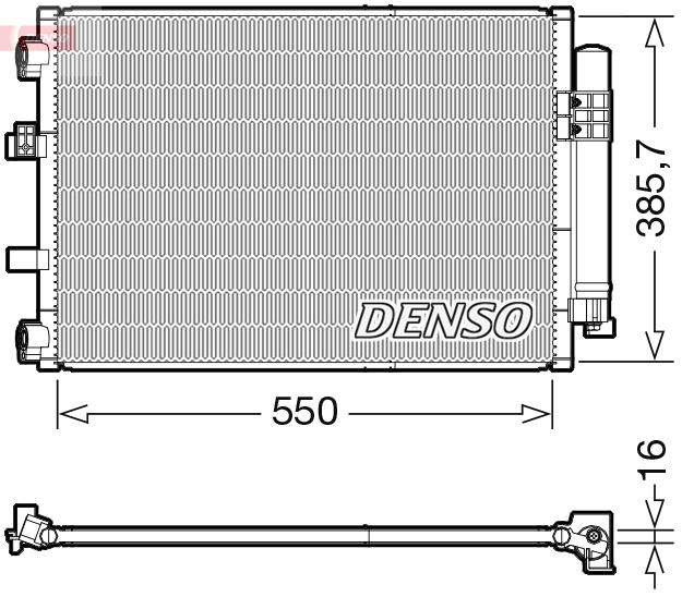 Condensator climatizare DENSO cu uscator A/C FORD C-MAX II FOCUS III GRAND C-MAX 1.0/1.6/1.6D 07.10- Inaltime 385.7mm Latime 550.0mm Grosime 16.0mm