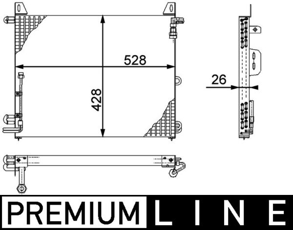 Condensator climatizare MAHLE A/C Mercedes SL R107 2.9/4.1/4.9 05.80-08.89 Înălțime 428mm Lățime 528mm Grosime 26mm