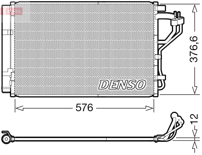 Condensator climatizare DENSO cu uscator HYUNDAI I30 KIA CEE&apos;D 1.4/1.6 12.11- Inaltime 376.6mm Latime 576.0mm Grosime 12.0mm