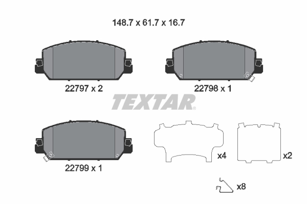 Set placute frana Fata TEXTAR Honda CR-V V 1.5/2.4 12.16- Inaltime 61.7mm Latime 148.7mm Grosime 16.8mm Senzor uzura Da