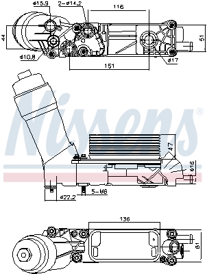 Radiator ulei motor aluminiu NISSENS Chrysler Voyager V Dodge Journey Jeep Grand Cherokee IV Wrangler III 3.6 11.10- Inaltime 136mm Latime 61mm