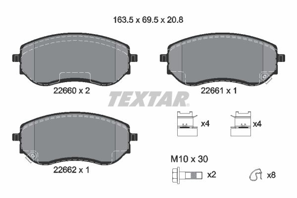 Set placute frana Fata TEXTAR Mercedes X Nissan NP300 Navara 69.5mm Inaltime 163.5mm Latime 20.8mm Grosime Senzor Uzura Da