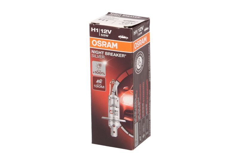 Bec incandescent OSRAM H1 12V 55W P14,5S Night Breaker Silver luminozitate 100% mai mare fascicul 130m DS 3 DS 4 IVECO DAILY IV