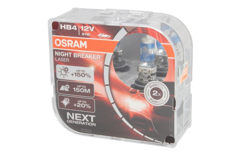 Bec far faza lunga OSRAM HB4 12V 51W P22D Night Breaker Laser lumina 150m 150% mai mare alb Mercedes C CL203 Cadillac