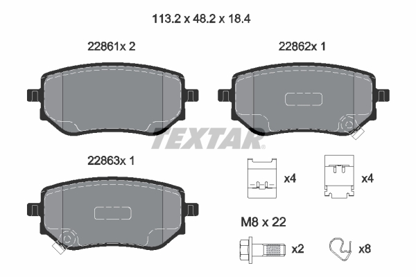 Set placute frana disc spate TEXTAR Mercedes X Nissan Navara 2.3D/3.0D 01.15- inaltime 48.2mm latime 113.2mm grosime 18.4mm