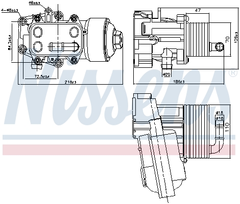 Radiator ulei motor aluminiu cu filtru NISSENS AUDI A6 C7 2.0D 03.11-09.18 Inaltime 110mm Latime 70mm Grosime 47mm