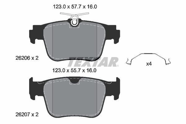 Set Placute Frana Spate TEXTAR Audi A3 Seat Leon Skoda Octavia VW Golf Inaltime 57.7mm Latime 123.0mm Grosime 16.0mm