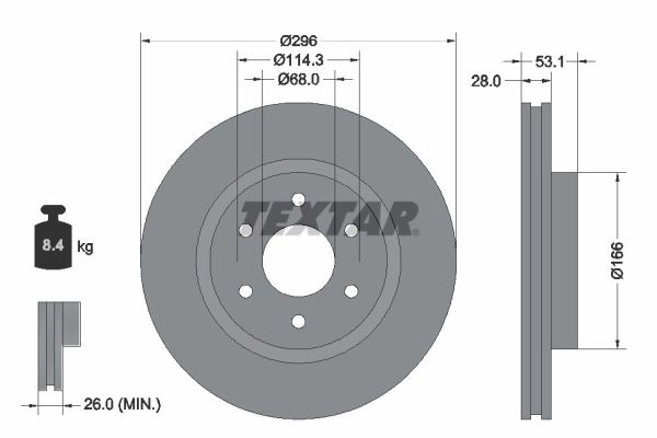 Disc frana TEXTAR Fata Dreapta/Stanga Nissan NP300 Navara Renault Alaskan Diametru 296mm Inaltime 53.1mm Grosime 28mm