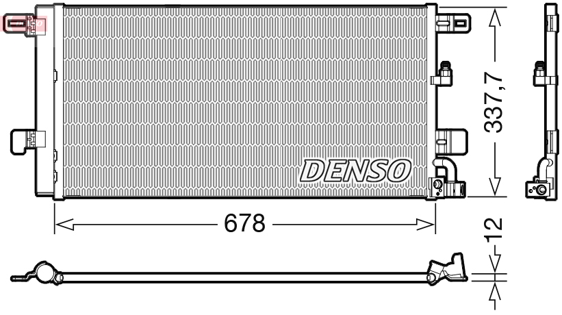 Condensator climatizare DENSO cu uscator A/C Audi A4 A5 A6 A7 Hyundai Tucson 337.7mm înălțime 678.0mm lățime 12.0mm grosime