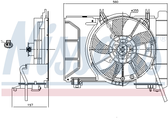 Ventilator radiator cu carcasa NISSENS 355mm 12V 96W 5 palete pentru TOYOTA YARIS 1.0 08.05-