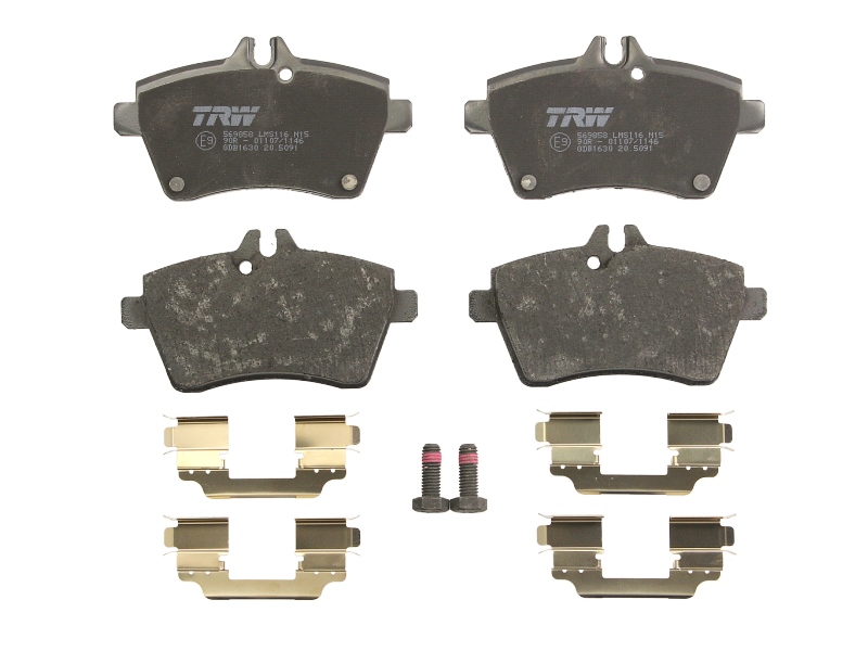 Set placute frana fata cu suplimente suruburi etrier TRW pentru Mercedes A W169 B W245 1.5-2.0D 09.04-06.12 64x116.7x18.8 mm