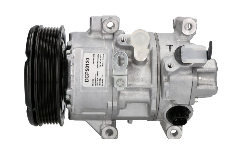 Compresor aer condiționat DENSO Toyota Avensis 1.6/1.8 VVT-i 03- Înălțime 128mm Lungime 221mm Fulie 120mm 6 caneluri R134a PAG 46