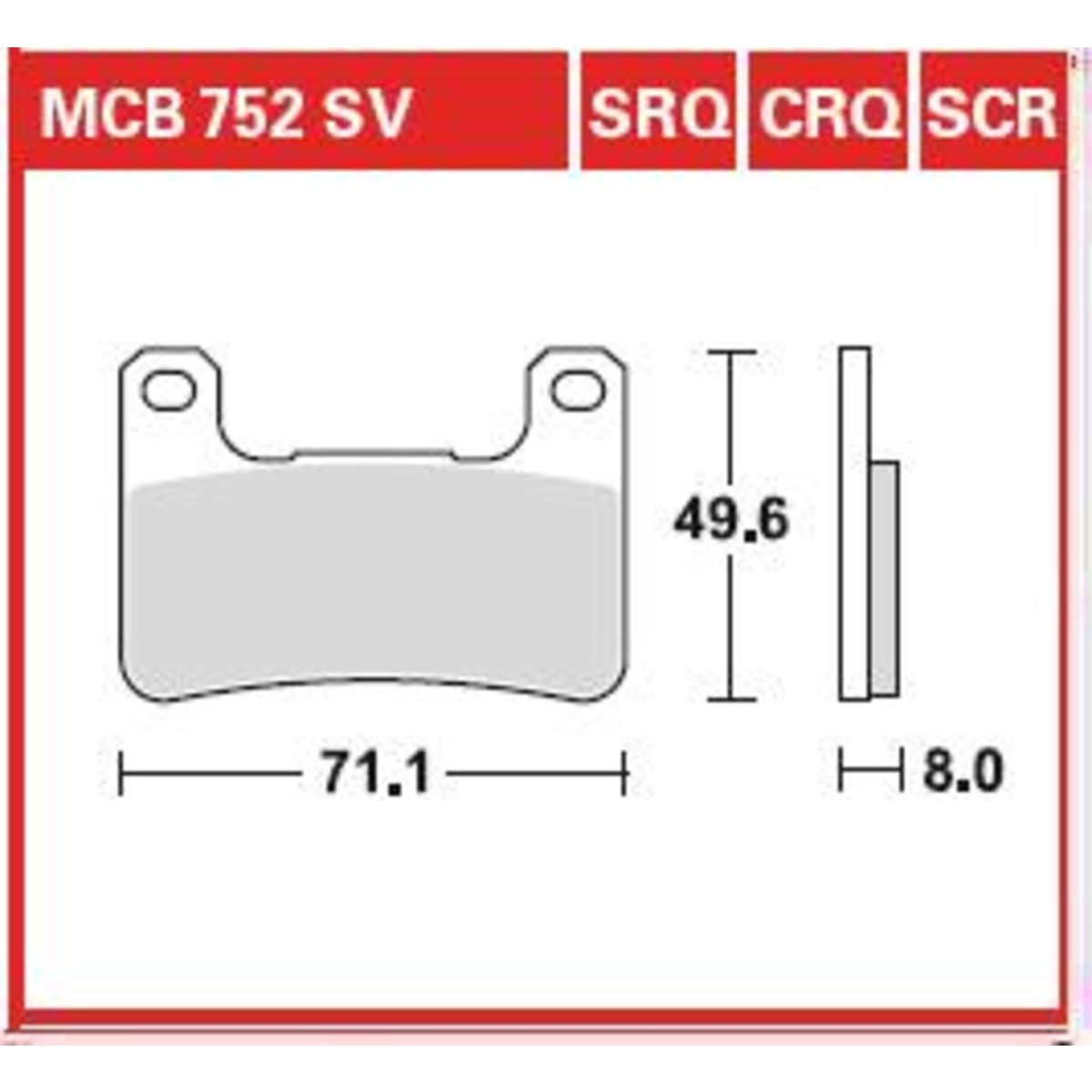 Brake pad set, without road approval TRW MOTO MCB752SCR