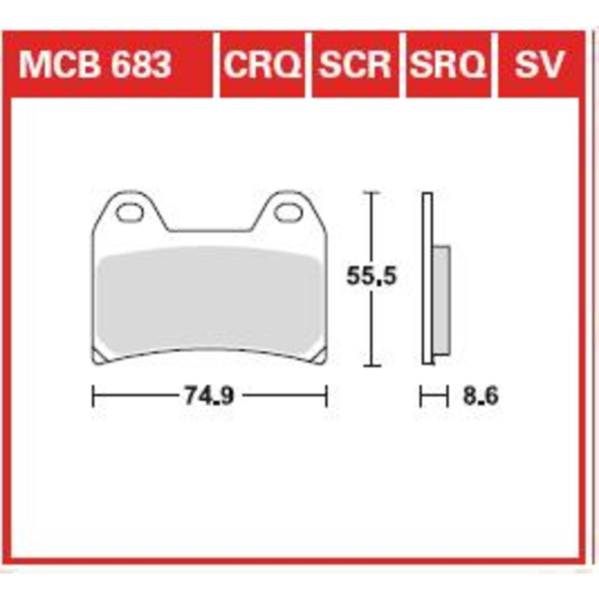Jeu de plaquettes de frein TRW MCB683SCR sans homologation routière