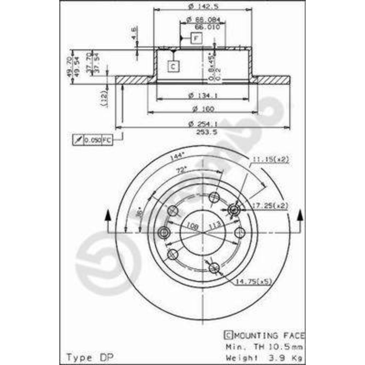 Bremsscheibe BREMBO 08.5646.10, hinten, voll, 1 Stück