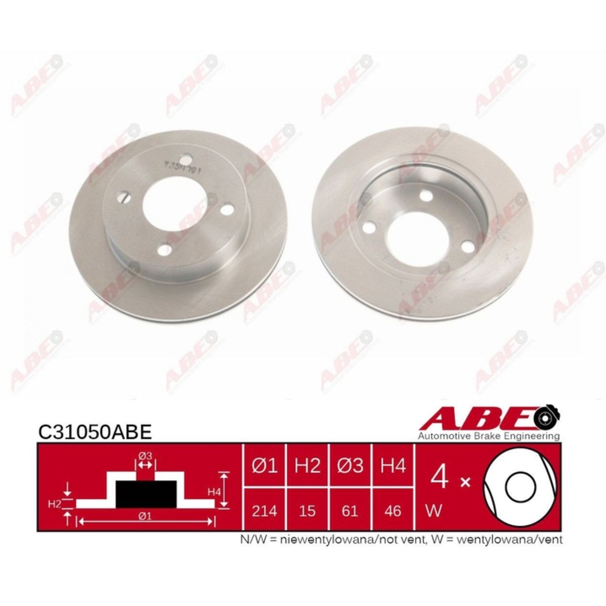 Abe Disco Freno C31050abe Anteriore, Ventilato, 1 Pezzo