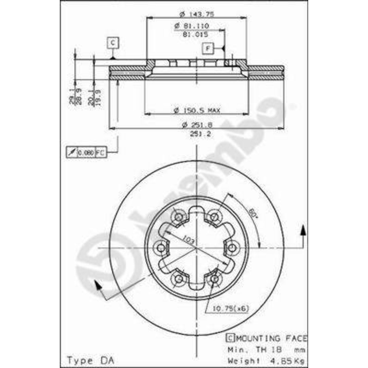 Bremsscheibe BREMBO 09.5232.10, vorne, bel&uuml;ftet , 1 St&uuml;ck
