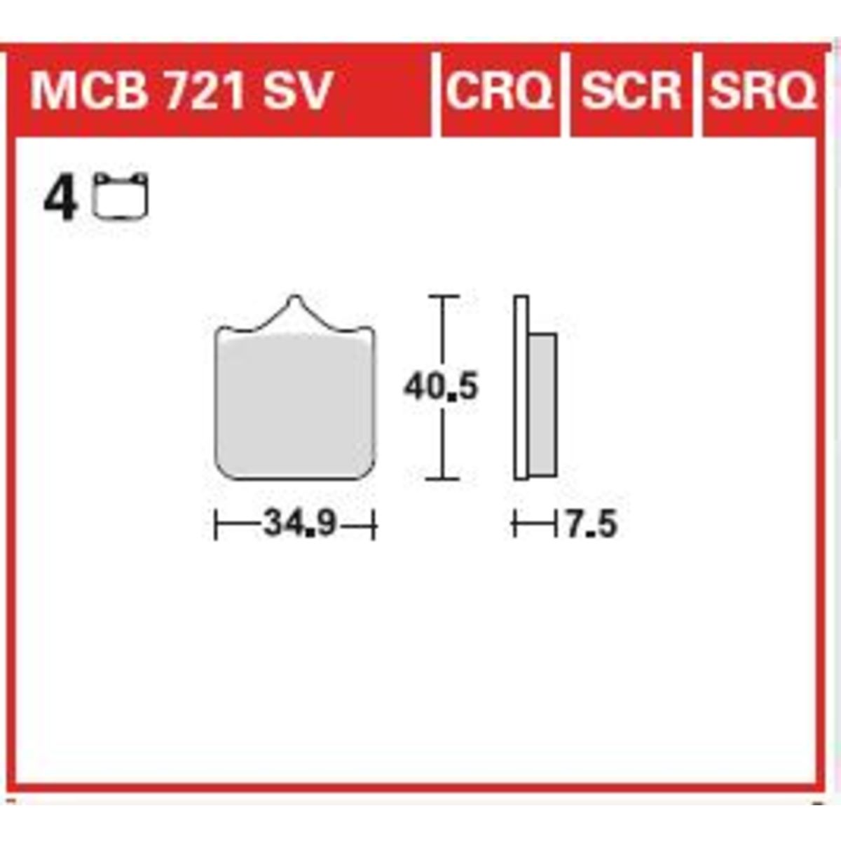 Bremsbelagsatz, ohne Straßenzulassung TRW MOTO MCB721SCR