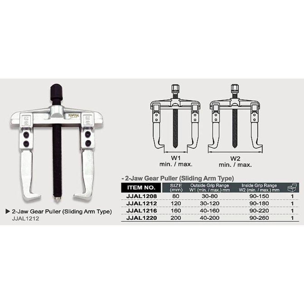 Zweiarm-Abzieher TOPTUL 120 mm (innen 30-120mm, äußen 90-180mm)